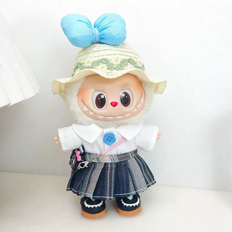 Labubu Have a Seat Doll Clothes Widgets Labubu Clothes Cute JK Skirt White Shirt