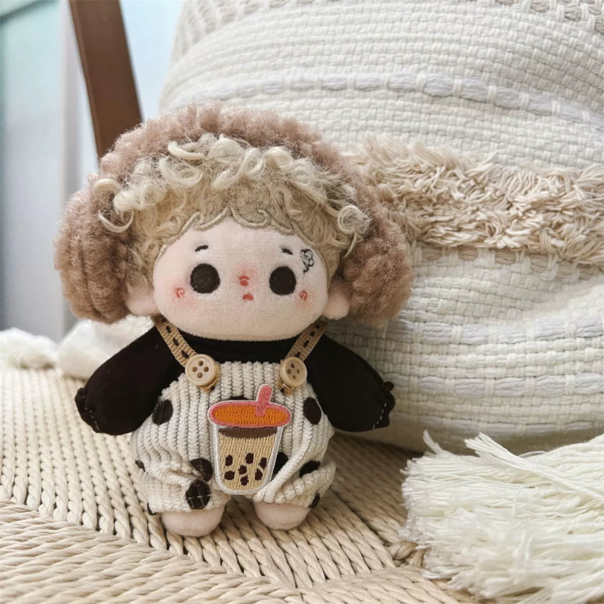 Winter Milk Tea 10cm Cotton Doll Clothes Winter Star Pose 10cm Fuzzy Overalls Doll Clothes Suit
