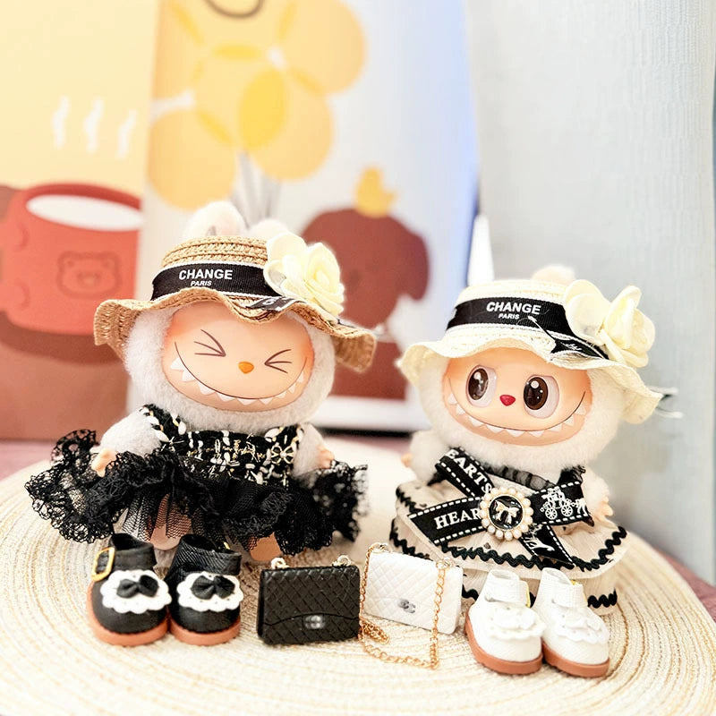 Labubu Have a Seat Doll Clothes 17cm Labubu Clothes Clothes Elegant Black and Gold Polka Dot Skirt