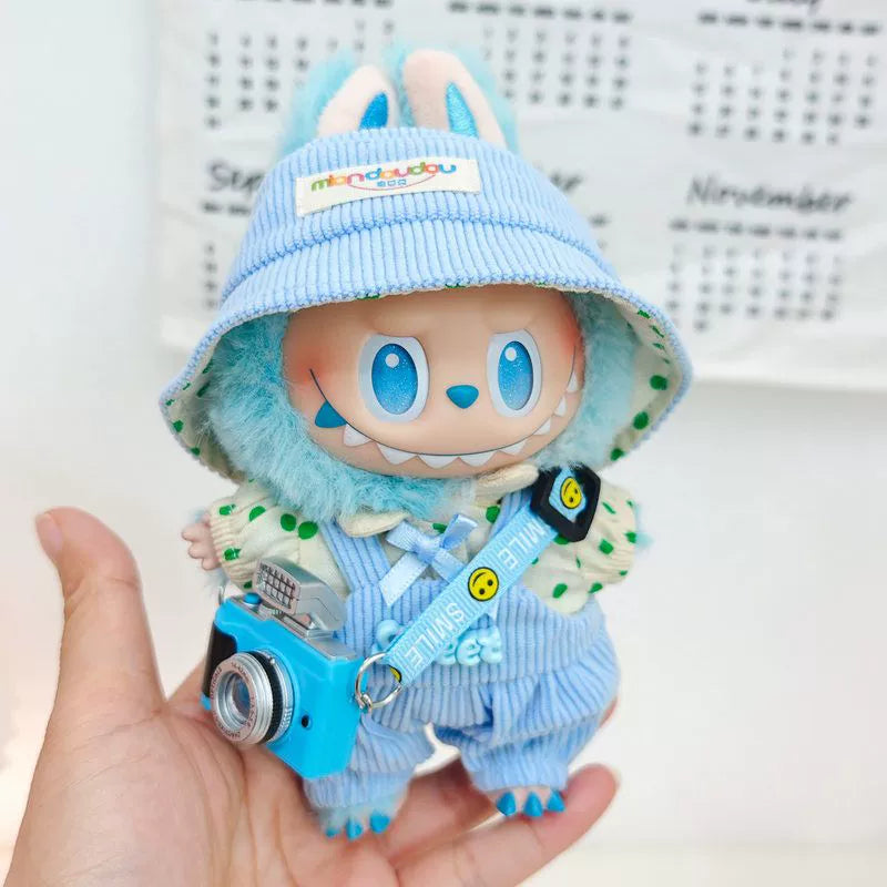 Labubu Have a Seat Doll Clothes 17cm Labubu Clothes Fuzzy Accessories Overalls Hat