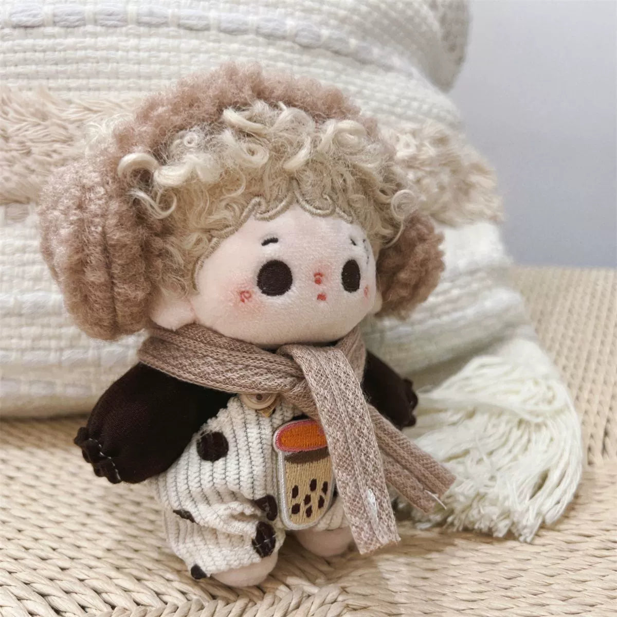 Winter Milk Tea 10cm Cotton Doll Clothes Winter Star Pose 10cm Fuzzy Overalls Doll Clothes Suit