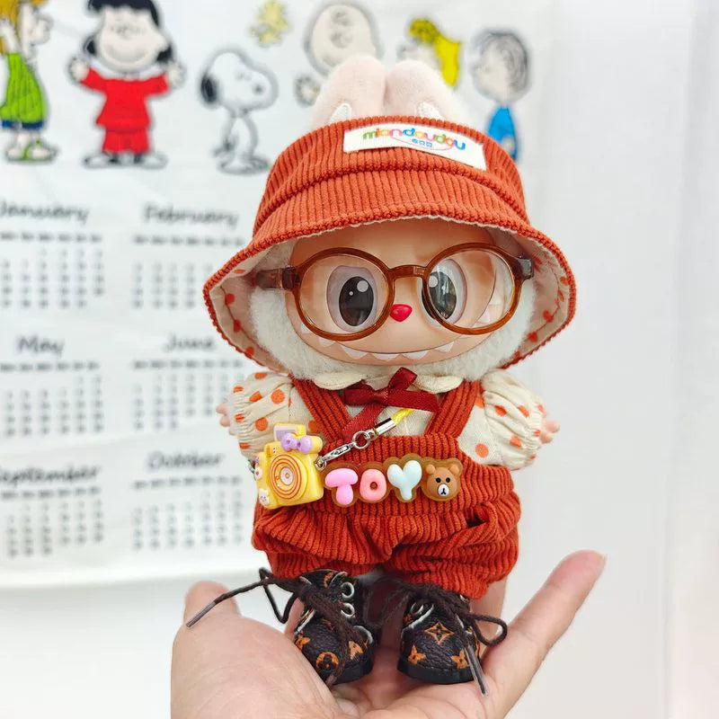 Labubu Have a Seat Doll Clothes 17cm Labubu Clothes Fuzzy Accessories Overalls Hat