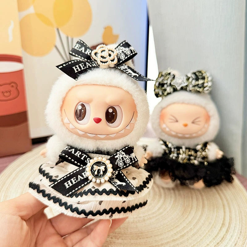 Labubu Have a Seat Doll Clothes 17cm Labubu Clothes Clothes Elegant Black and Gold Polka Dot Skirt