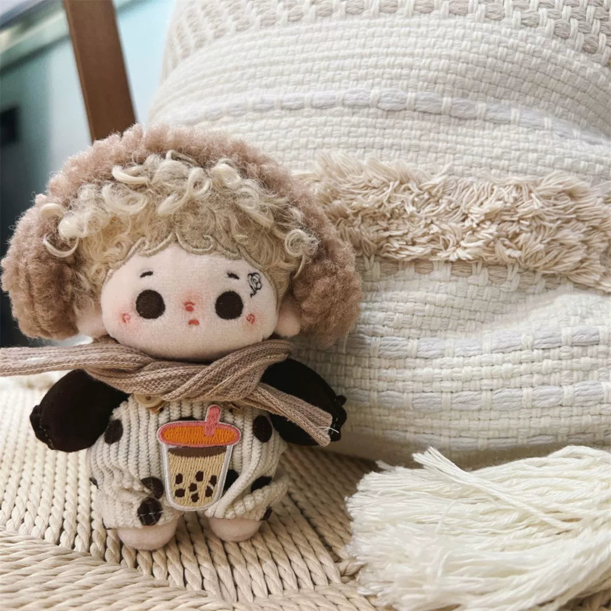 Winter Milk Tea 10cm Cotton Doll Clothes Winter Star Pose 10cm Fuzzy Overalls Doll Clothes Suit