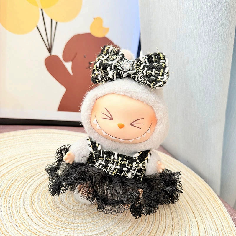 Labubu Have a Seat Doll Clothes 17cm Labubu Clothes Clothes Elegant Black and Gold Polka Dot Skirt