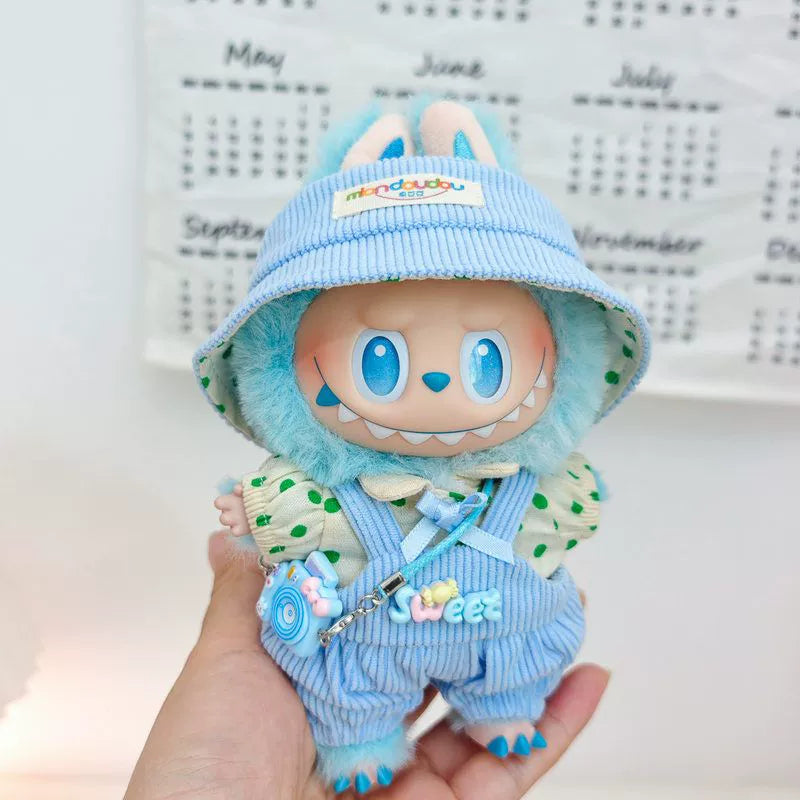 Labubu Have a Seat Doll Clothes 17cm Labubu Clothes Fuzzy Accessories Overalls Hat