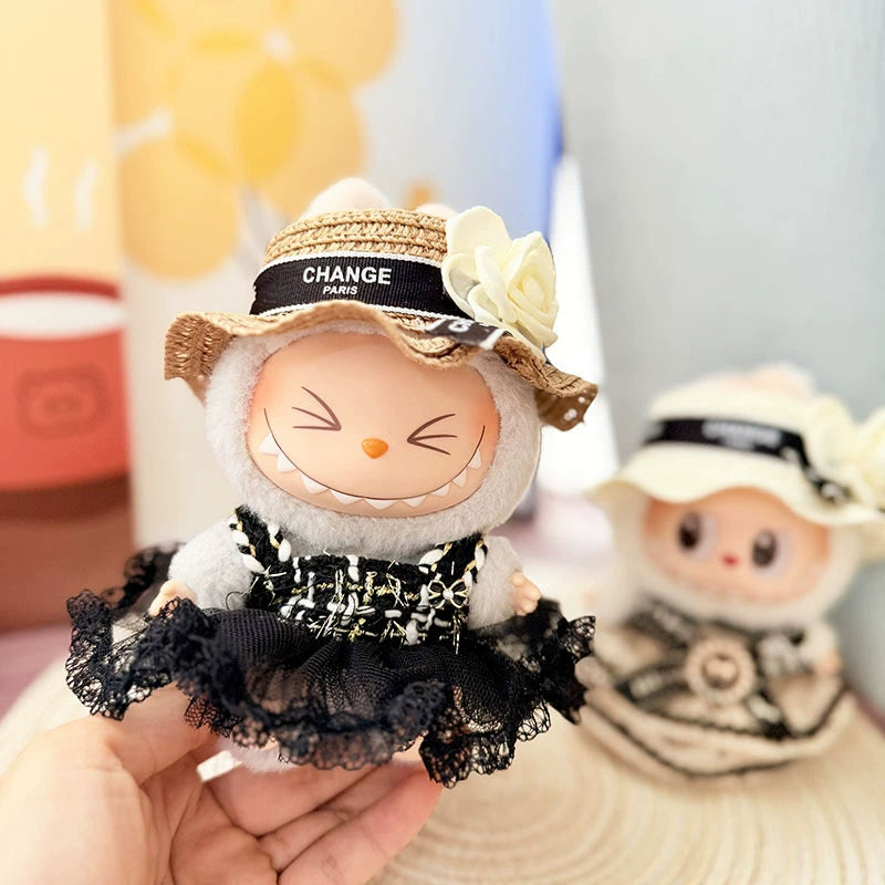 Labubu Have a Seat Doll Clothes 17cm Labubu Clothes Clothes Elegant Black and Gold Polka Dot Skirt
