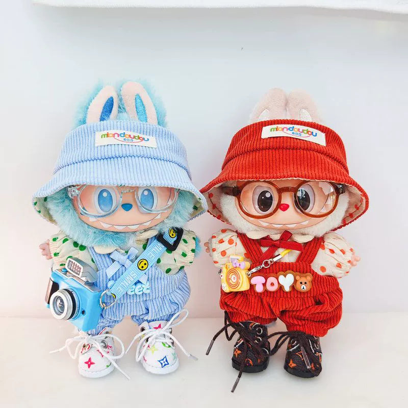 Labubu Have a Seat Doll Clothes 17cm Labubu Clothes Fuzzy Accessories Overalls Hat