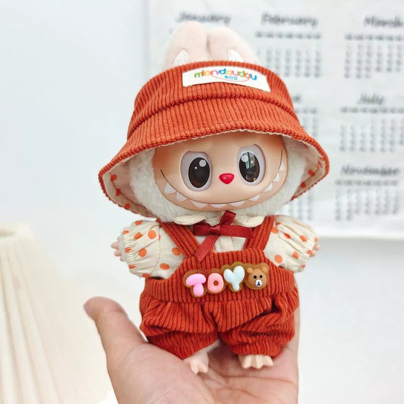 Labubu Have a Seat Doll Clothes 17cm Labubu Clothes Fuzzy Accessories Overalls Hat