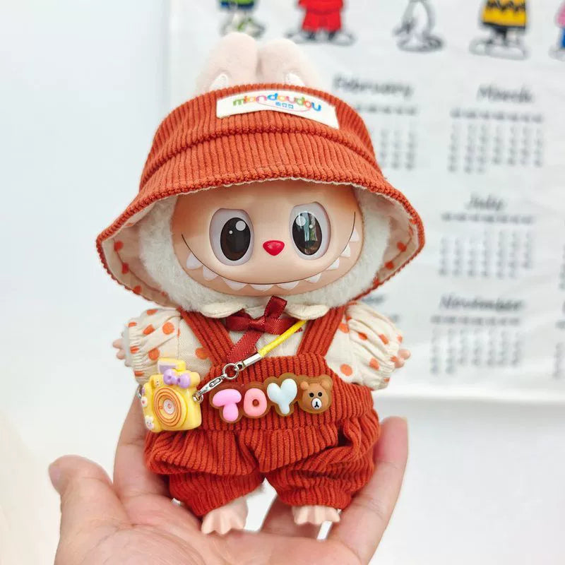 Labubu Have a Seat Doll Clothes 17cm Labubu Clothes Fuzzy Accessories Overalls Hat