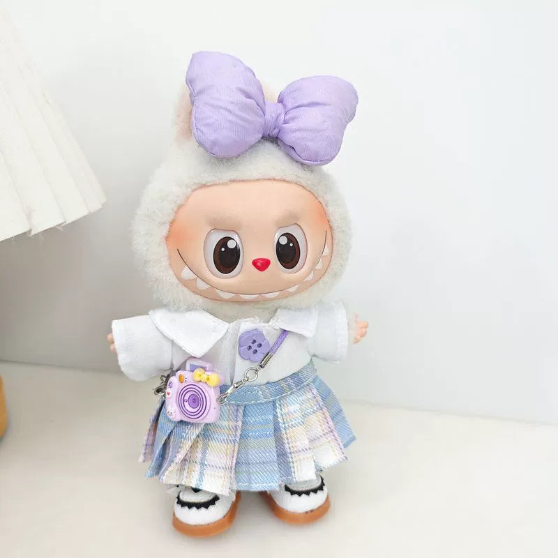 Labubu Have a Seat Doll Clothes Widgets Labubu Clothes Cute JK Skirt White Shirt